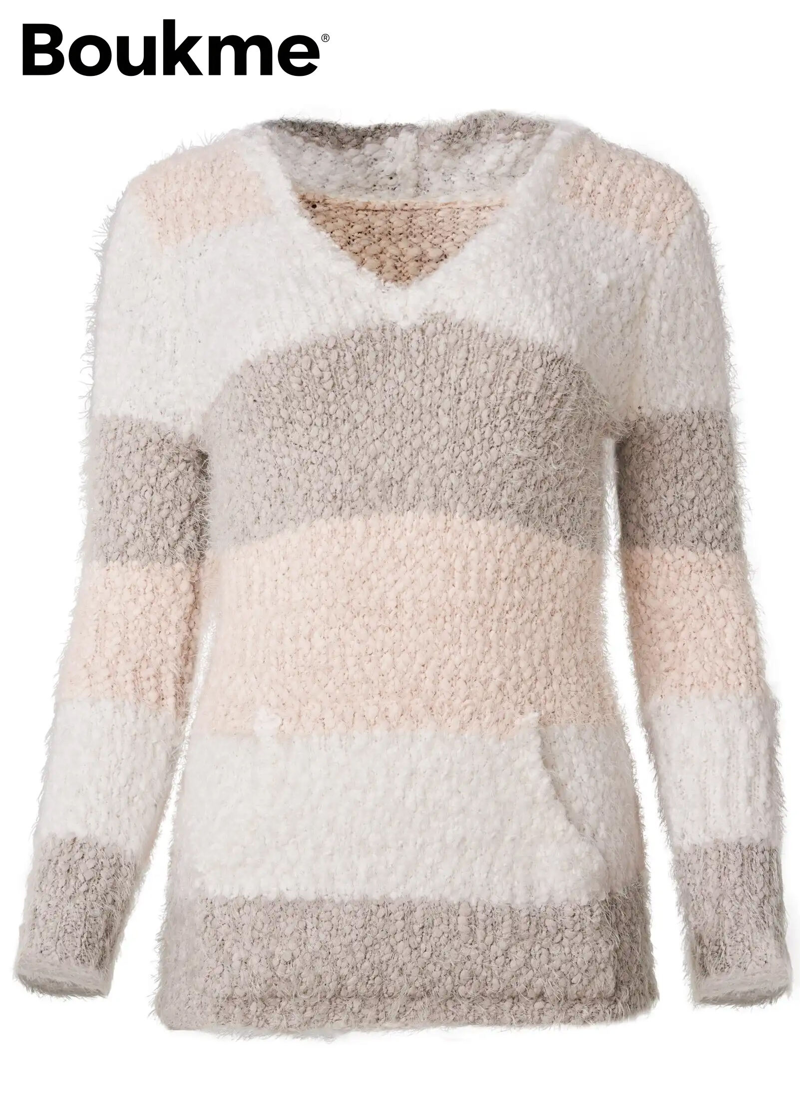 Cozy Striped Hooded Sweater - Blush Multi