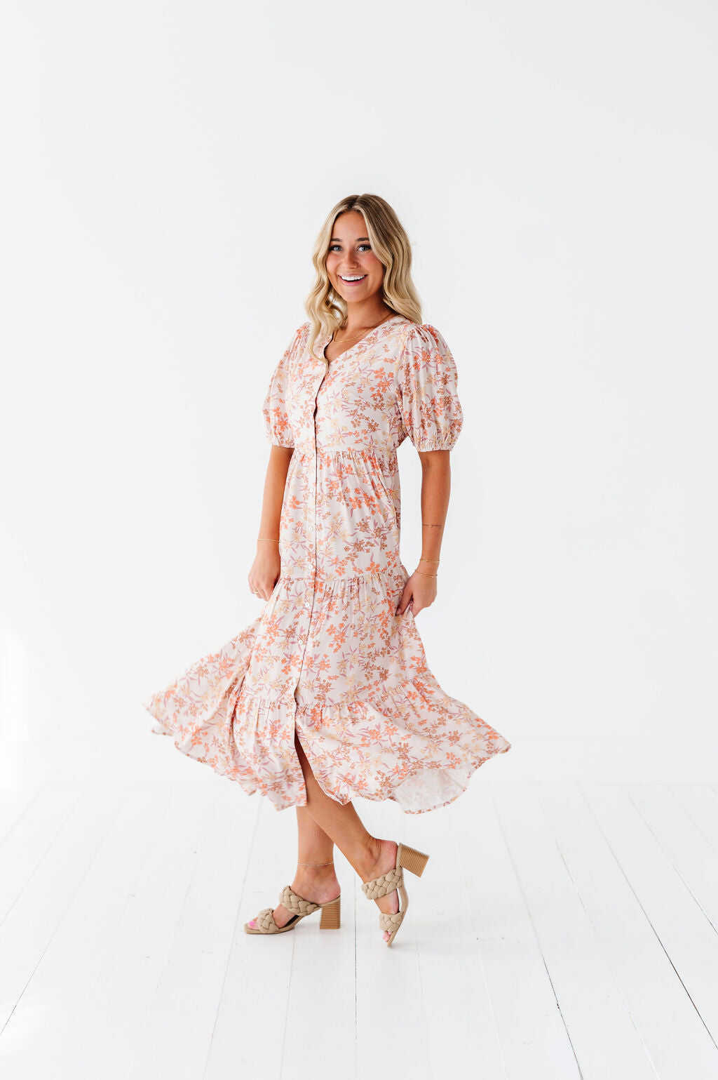 Fiona Floral Dress in Cream Multi - Size 2X, 3X, & 4X Left