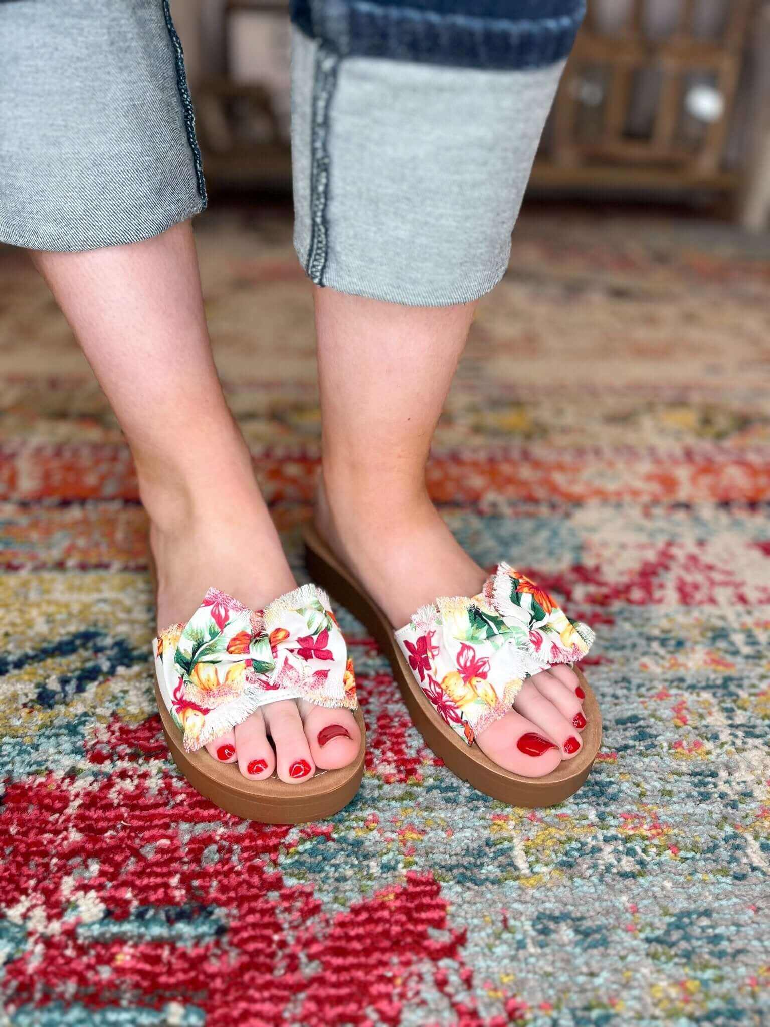 Corkys Footwear Spray Tan Sandal Slide - White Floral