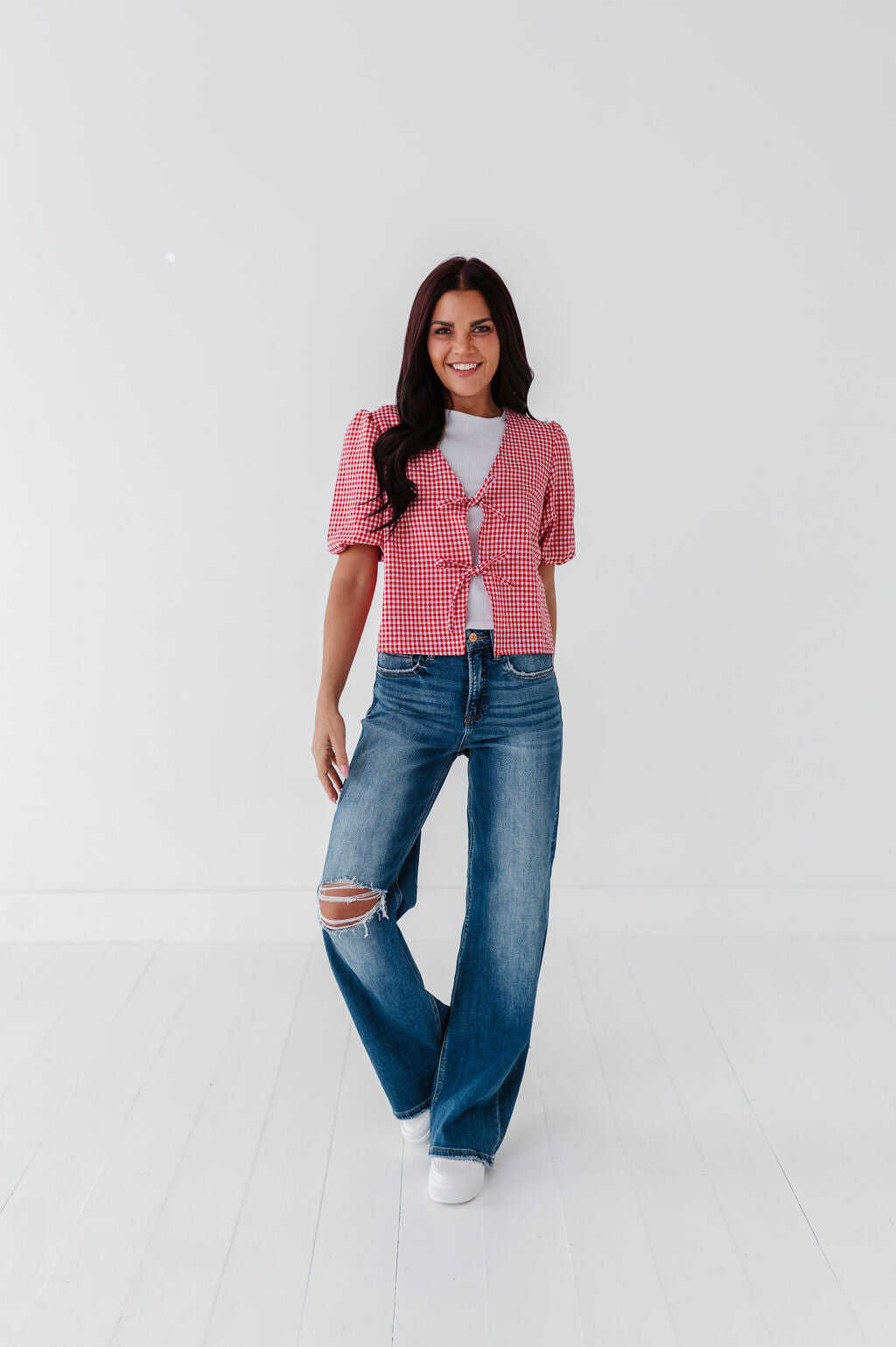 Finley Tie Front Top in Red