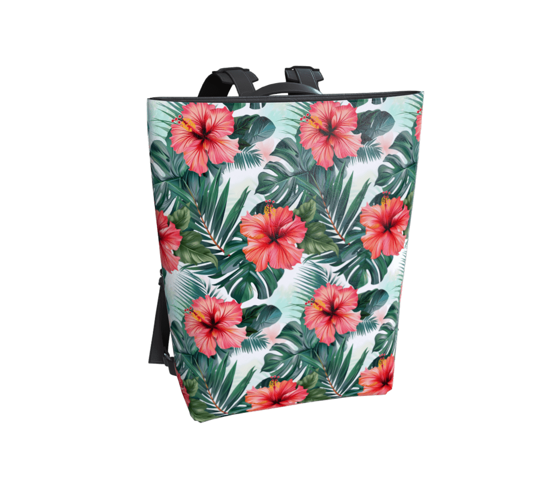 Vegan Leather Backpack, Floral Hibiscus