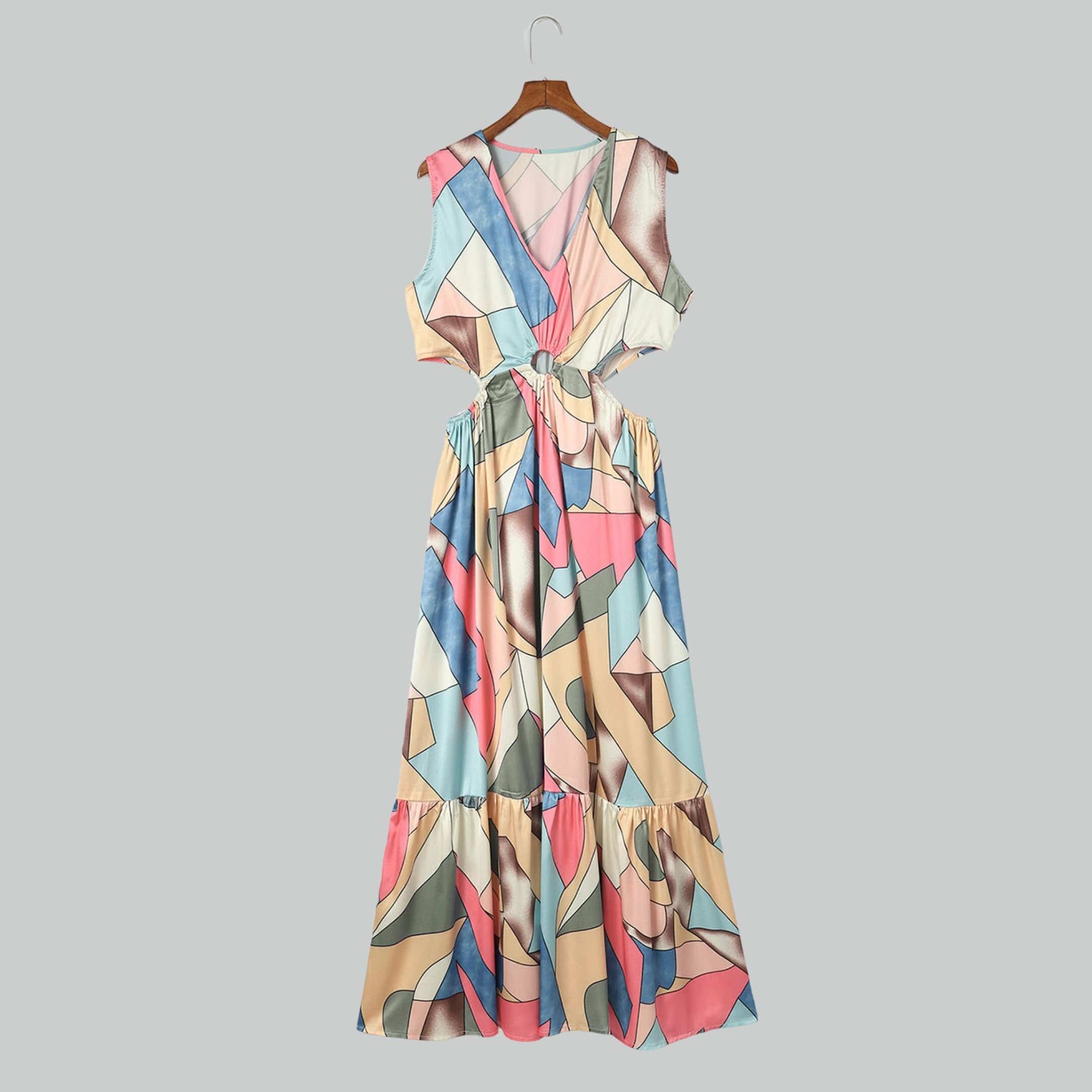 Abstract O-ring Cut out Maxi Dress