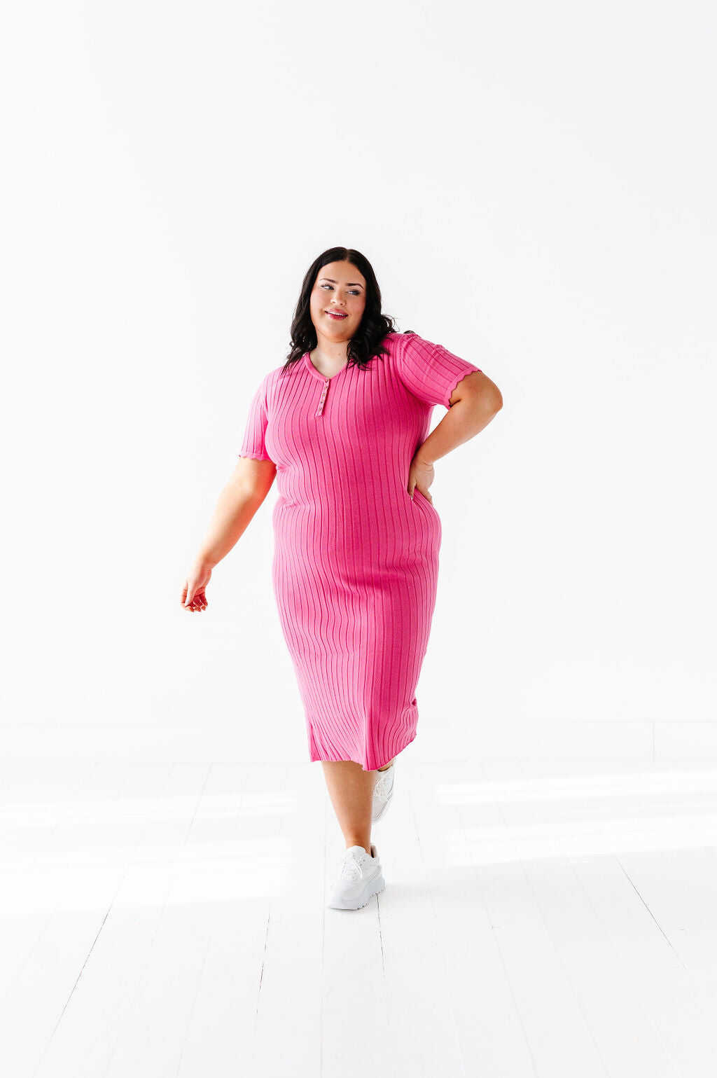 Harper Short Sleeve Dress in Hot Pink - Size XL, 1X, & 2X Left