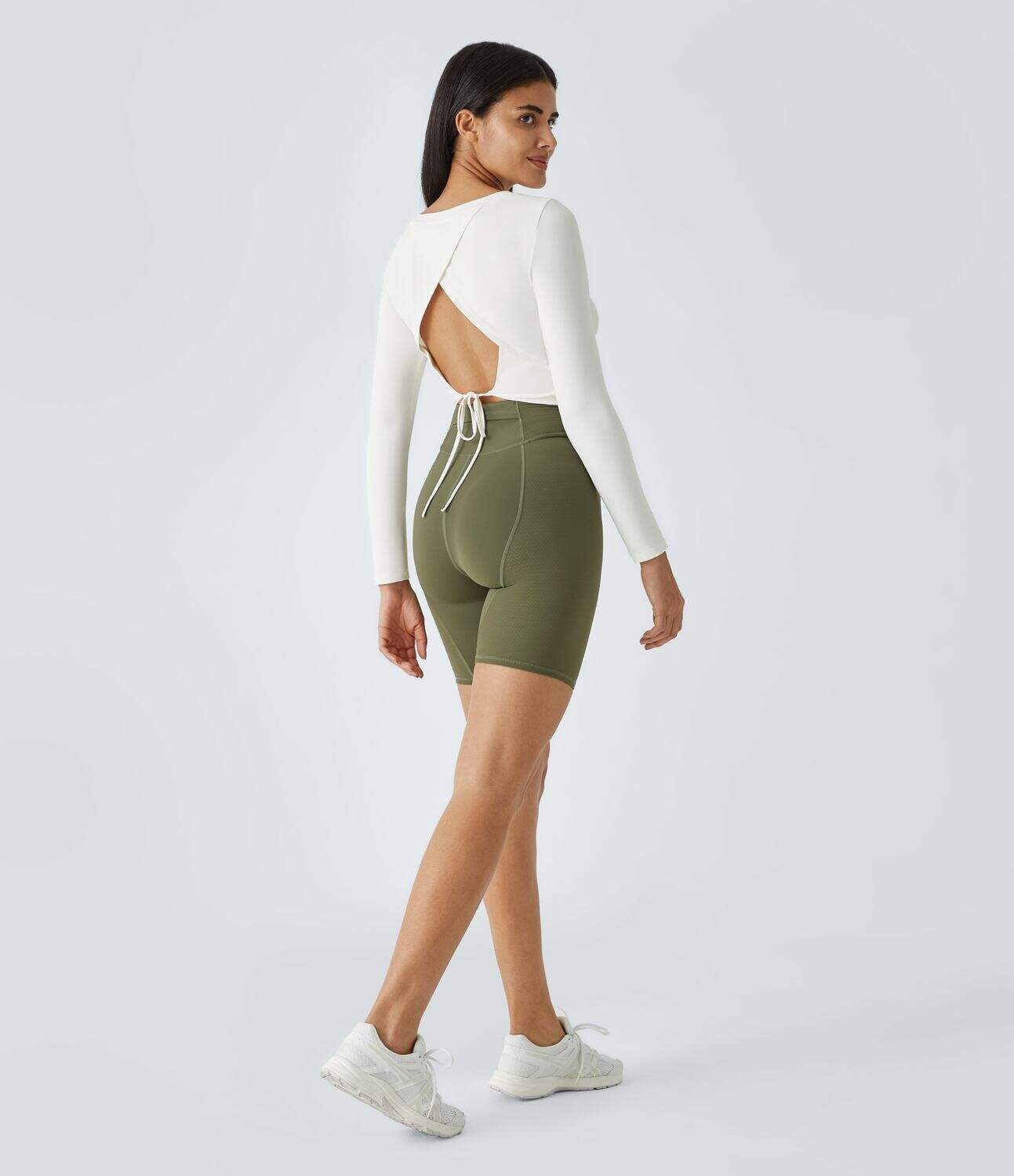 Long Sleeve Backless Cut Out Tie Back Cropped Barre Ballet Dance Sports Top