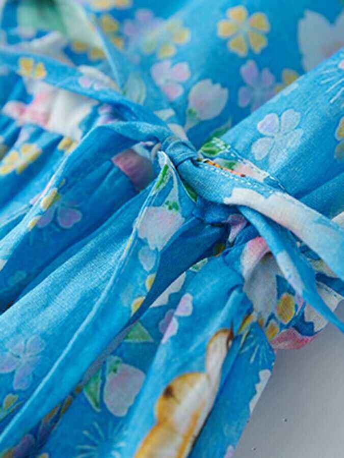 Cotton And Linen Printed Retro Art Waistband Dress