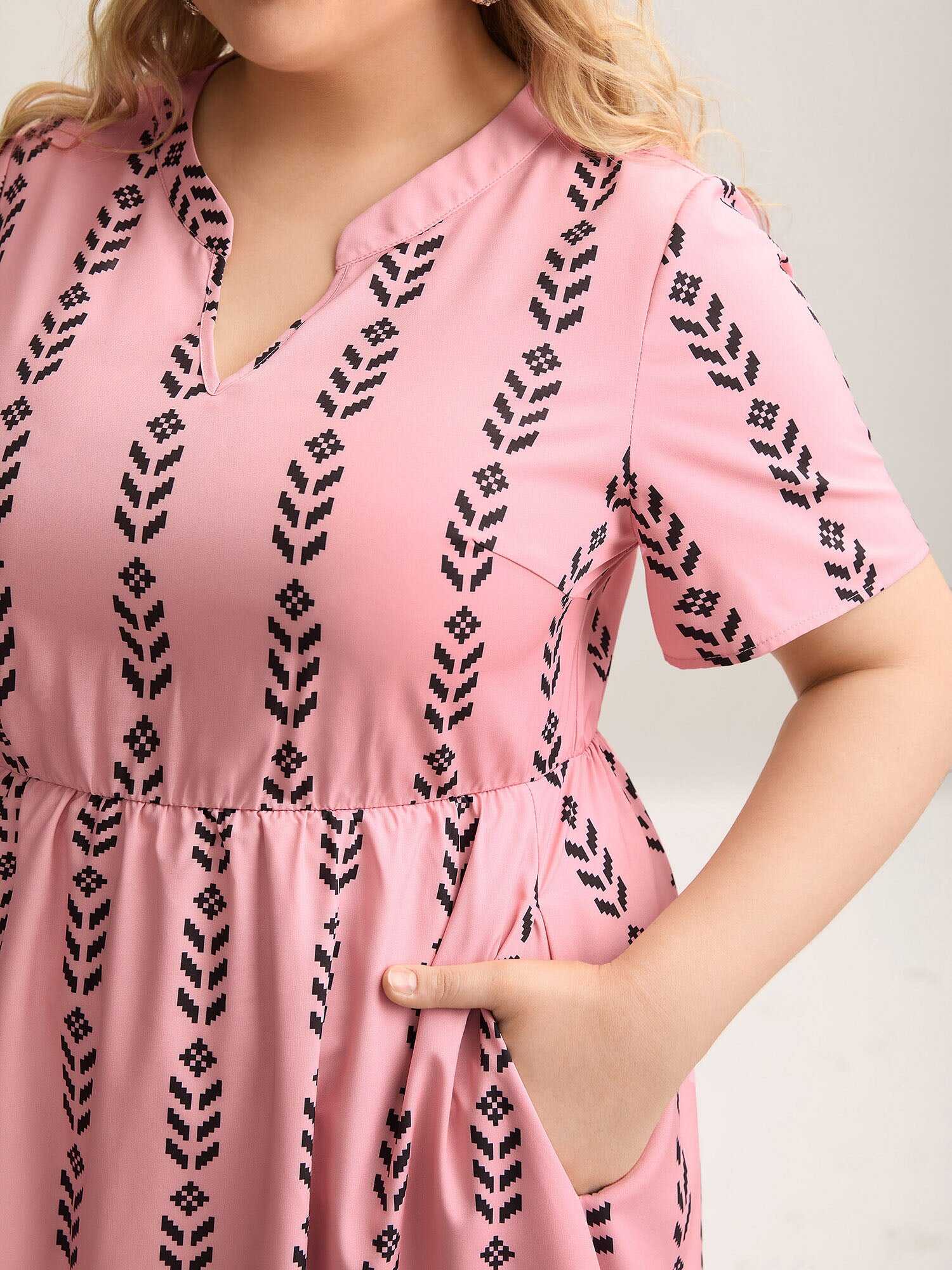 Boho Striped Split Neck Midi Dress