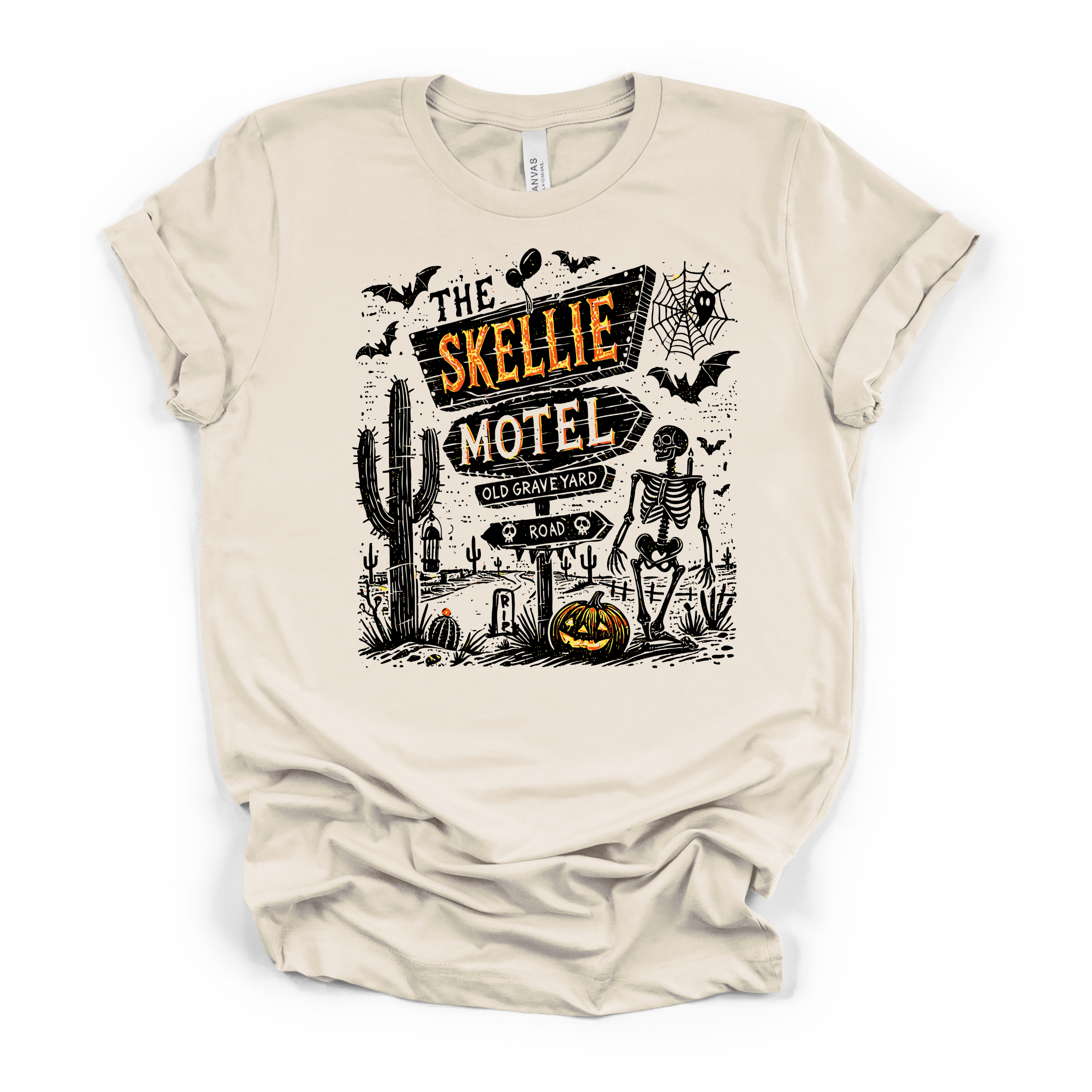 Skellie Motel Halloween T Shirt (Black Design)