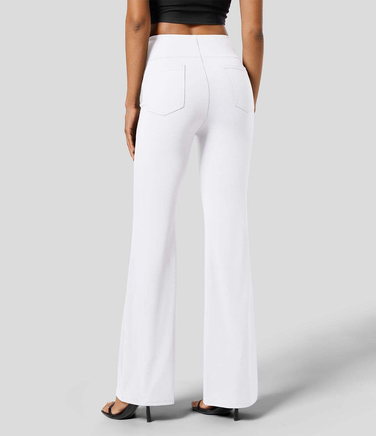 High Waisted Back Side Pocket Slight Flare Work Pants
