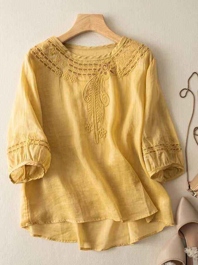 Embroidered Art Retro Half Sleeve Shirt