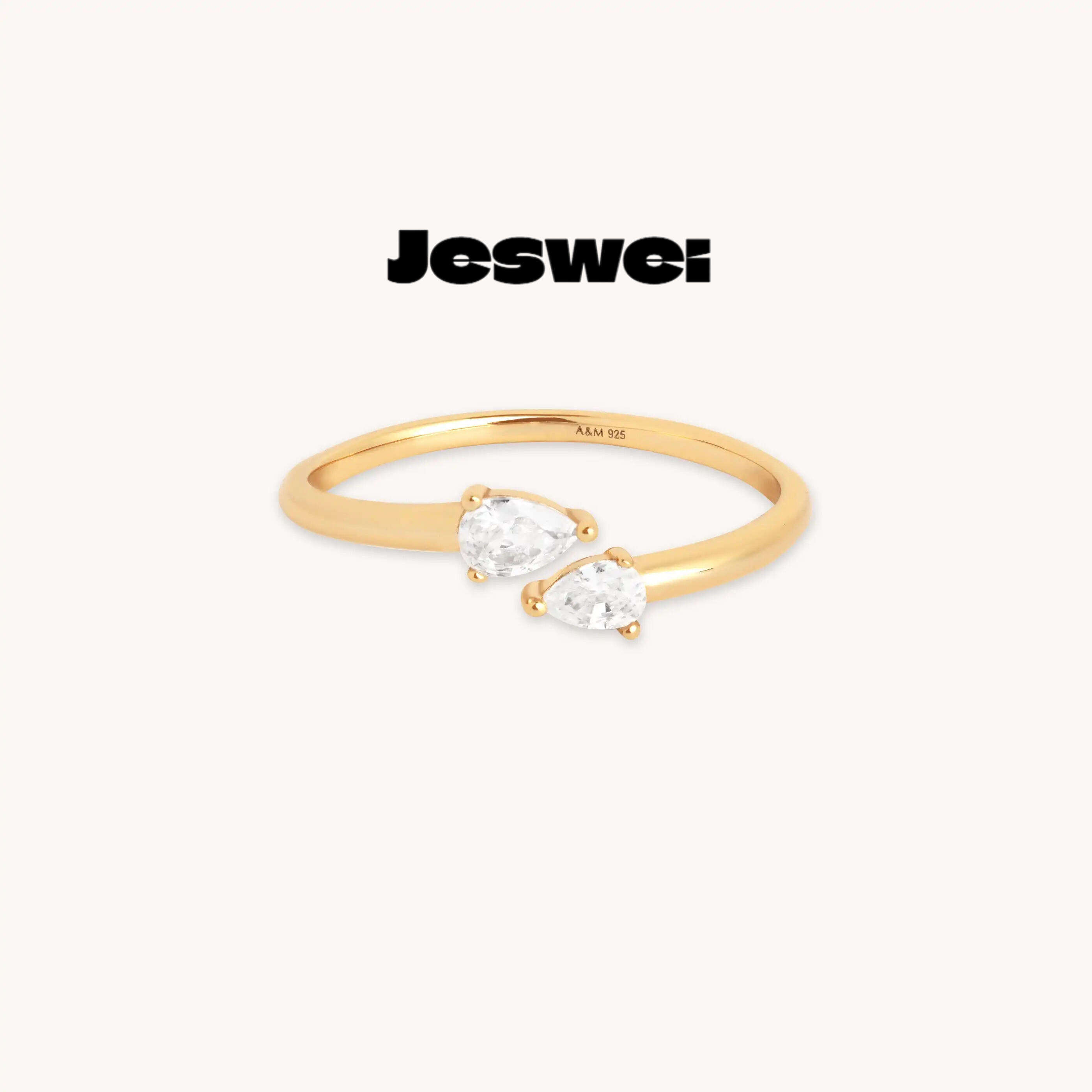 Crystal Pear Open Ring in Gold