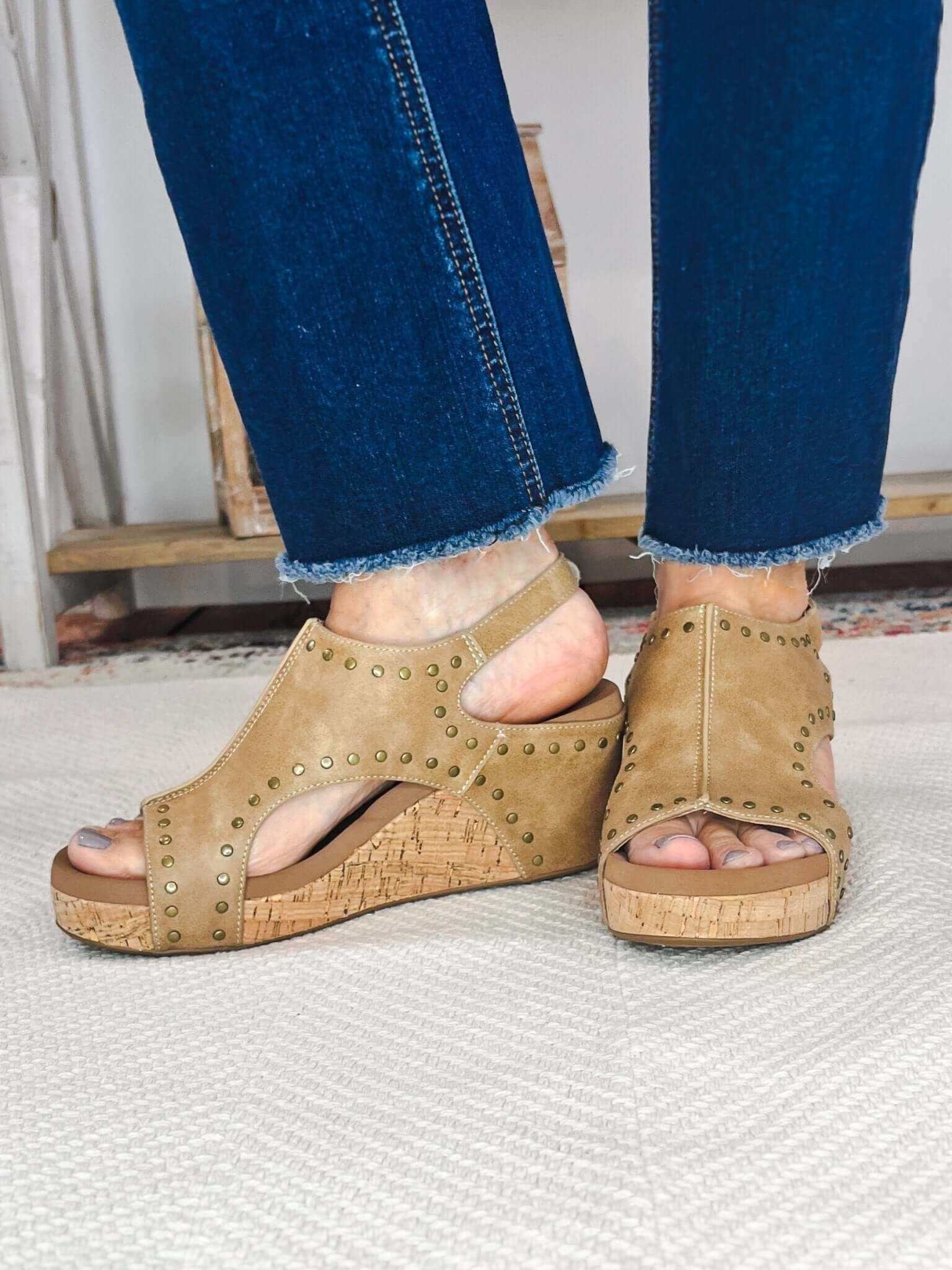 Corky's Footwear Carley Wedge Sandal - Taupe Oil with Studs