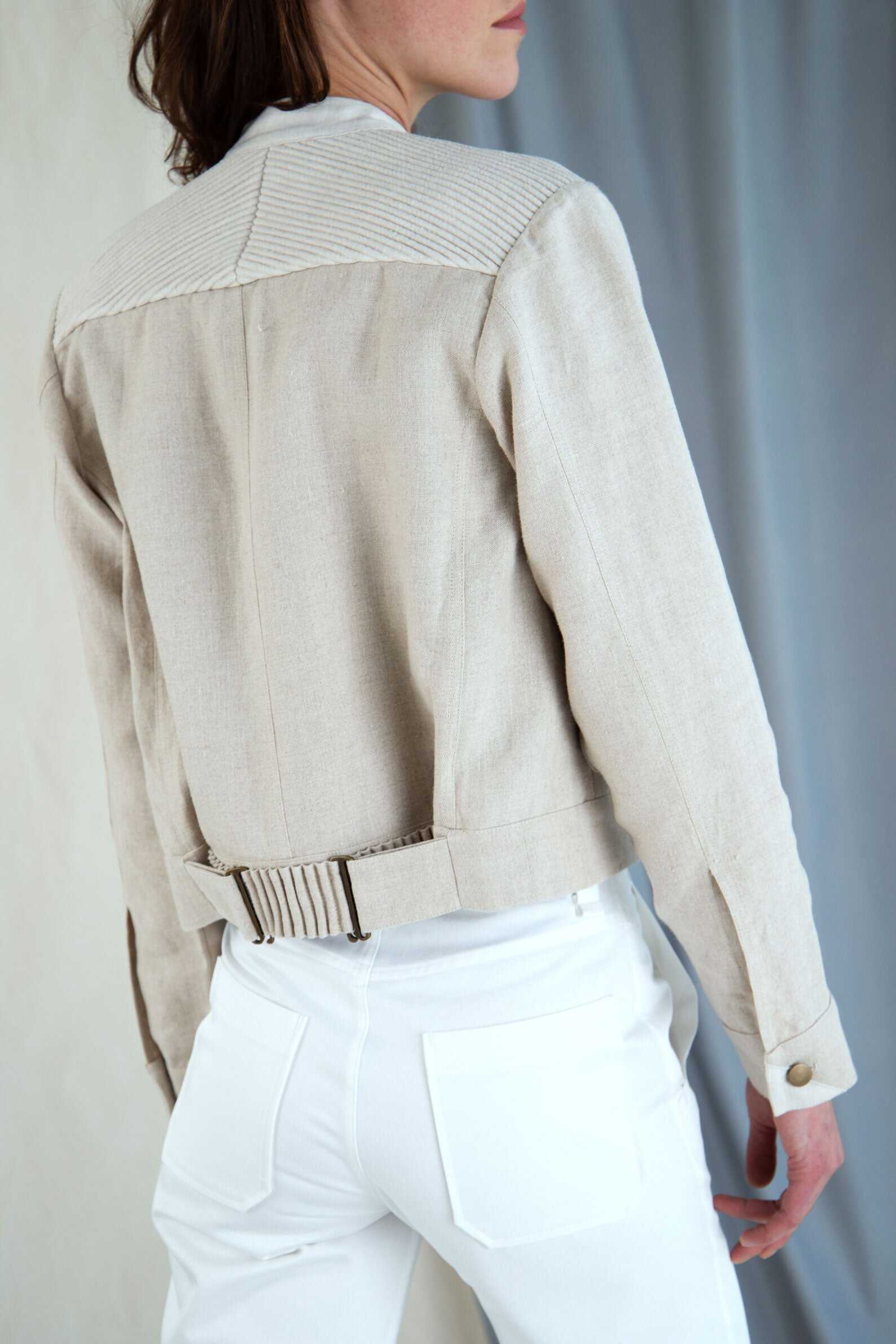 Corded linen boxy jacket - Stone beige