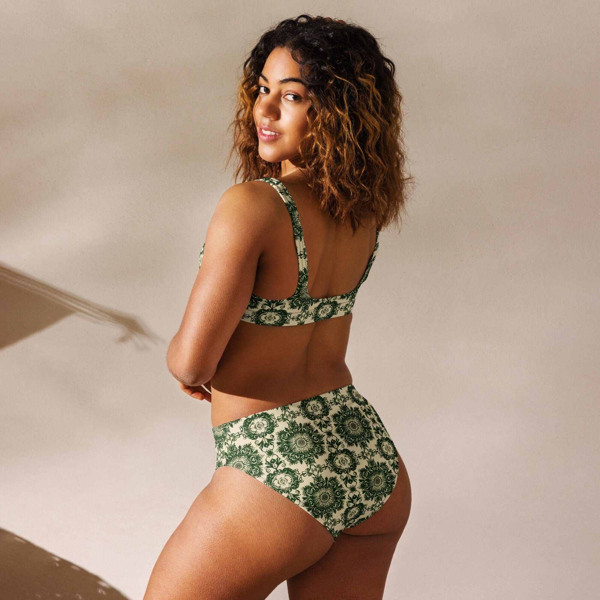 Recycled High-Waisted Bikini, Enchanting Verdant