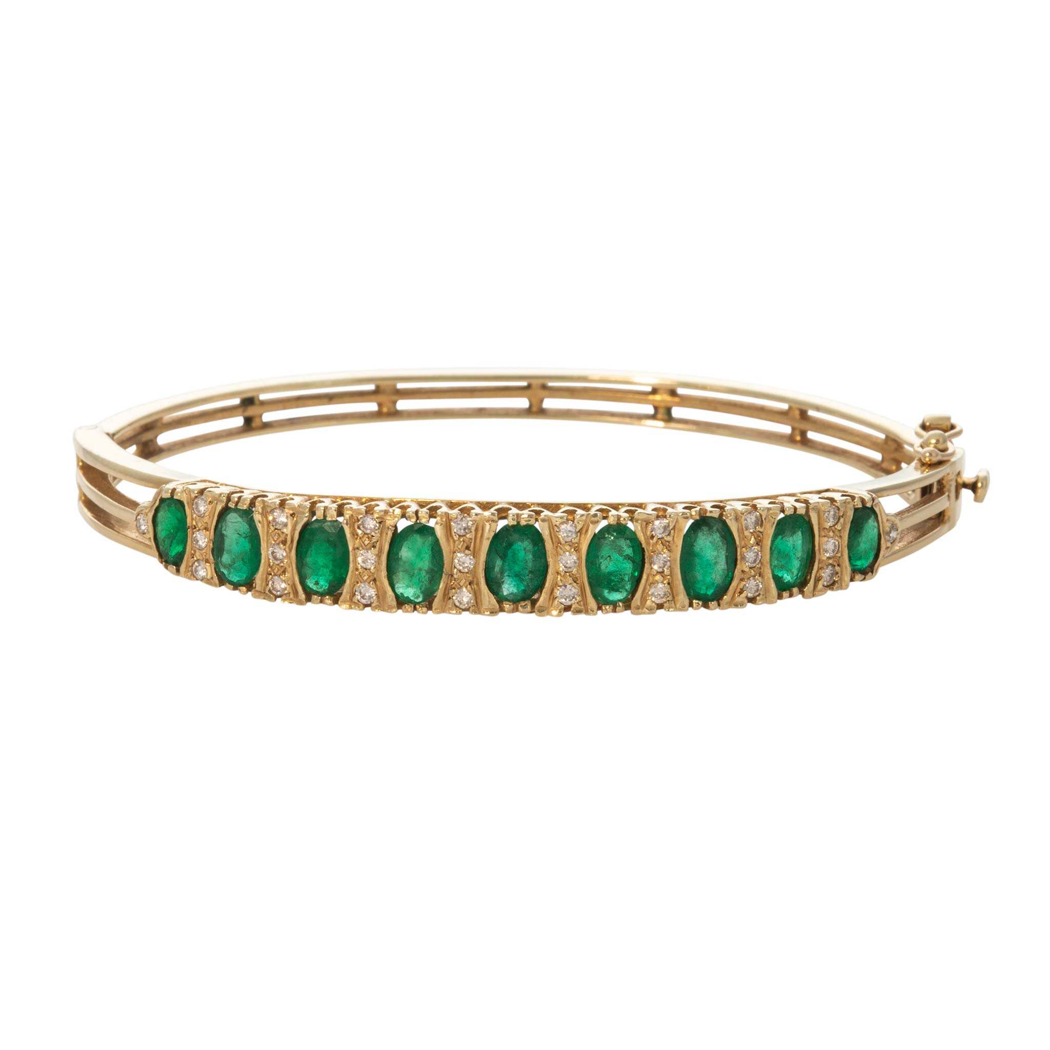 Victorian 2ctw Graduated Emerald & Diamond 14K Gold Bangle