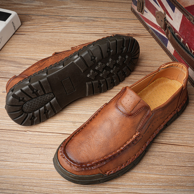 Men Genuine Leather Casual Shoes Comfortable Lightweight Non-Slip Orthopedic Shoes