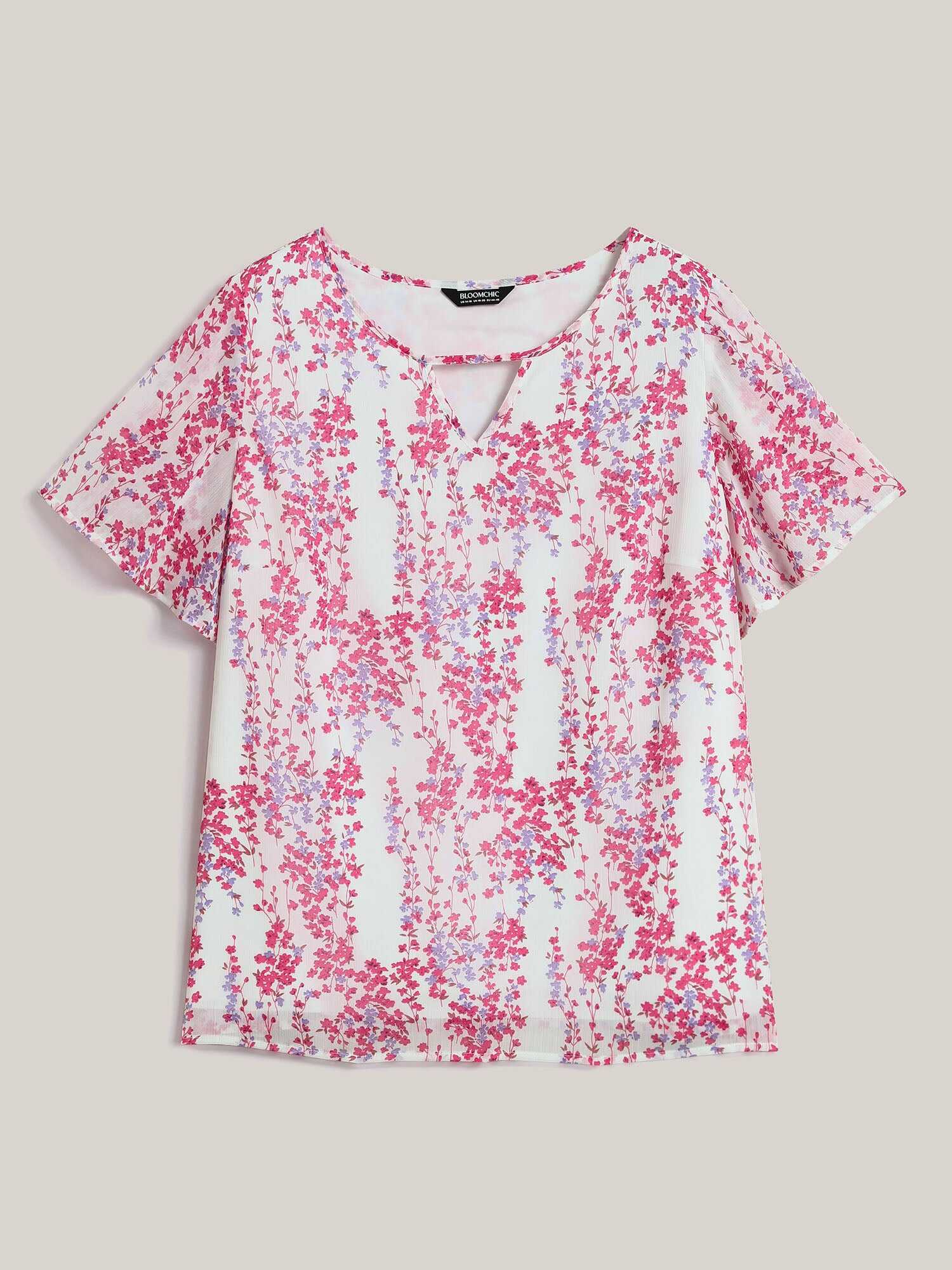 Floral Neck Cut-Out Flutter Sleeve Shirt