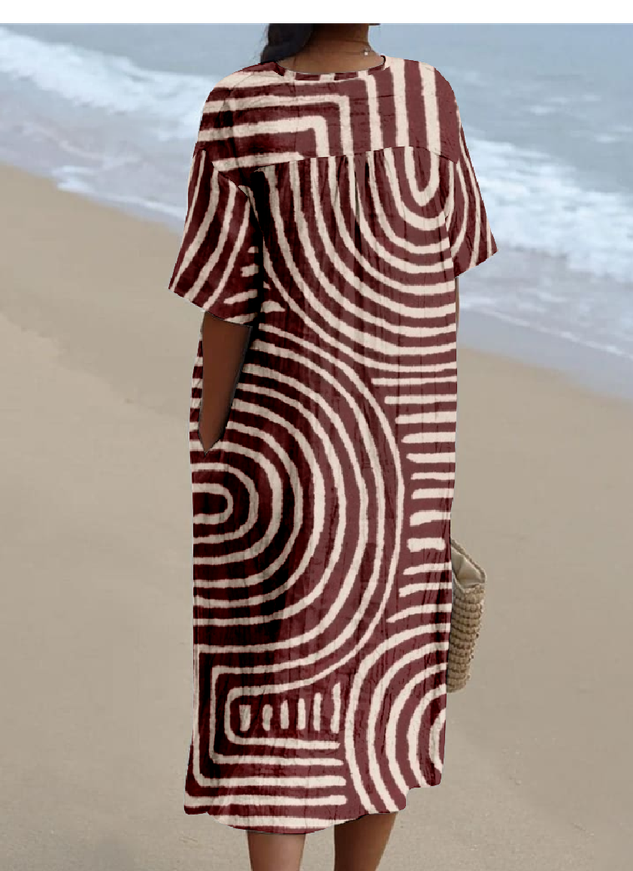 Striped Cotton-Blend Casual Dress With No