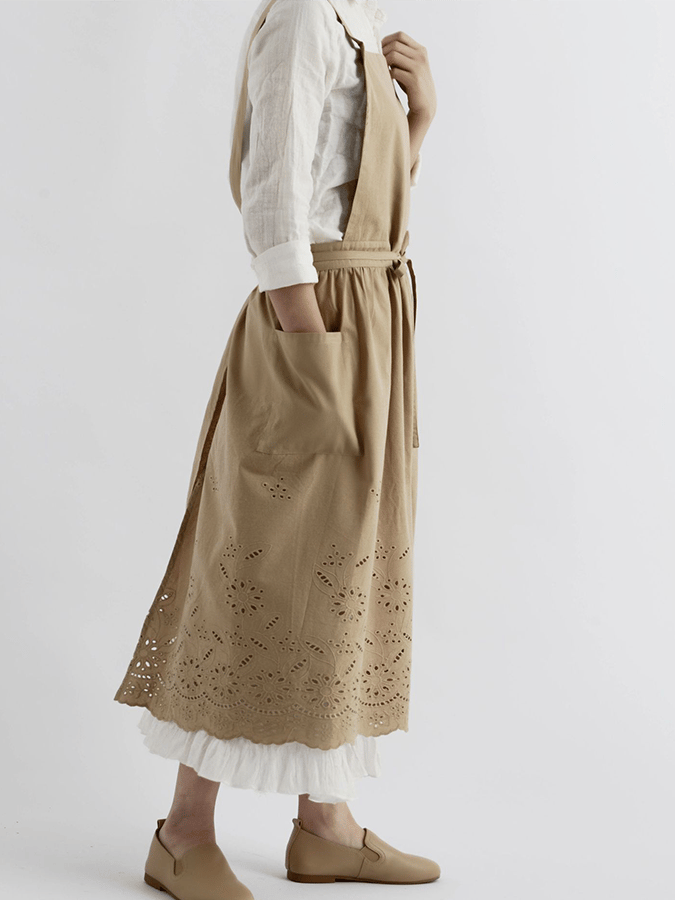 Women's Cotton Embroidered Pocket Apron