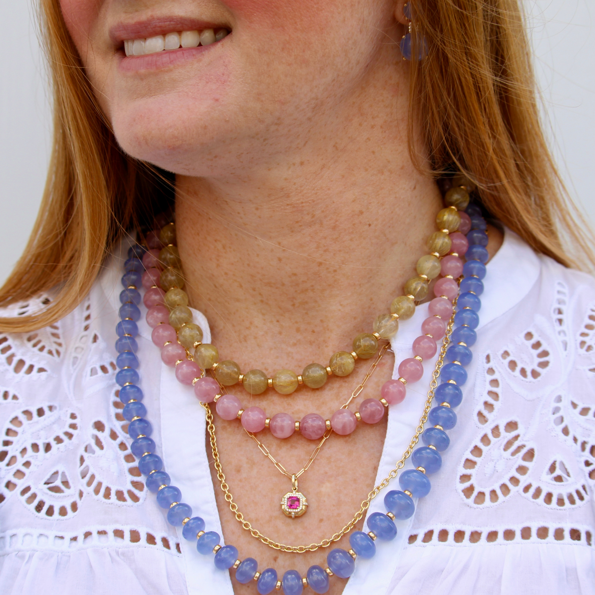 Goshwara Rose Quartz Beaded 18K Gold Necklace