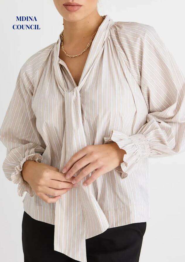 Compassion Ecru Stripe Poplin Tie Front Blouse