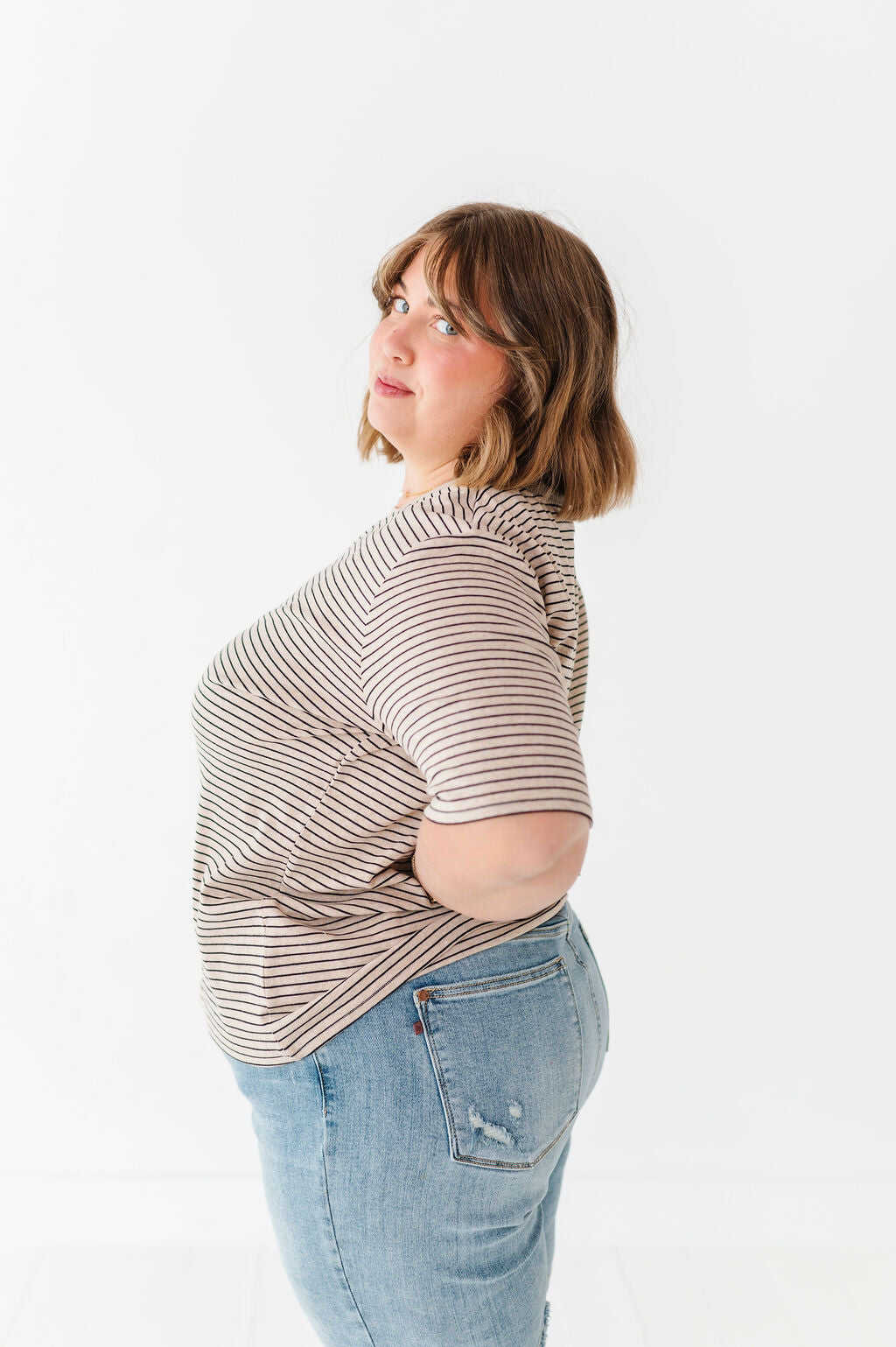 Felicity Striped Top in Oatmeal