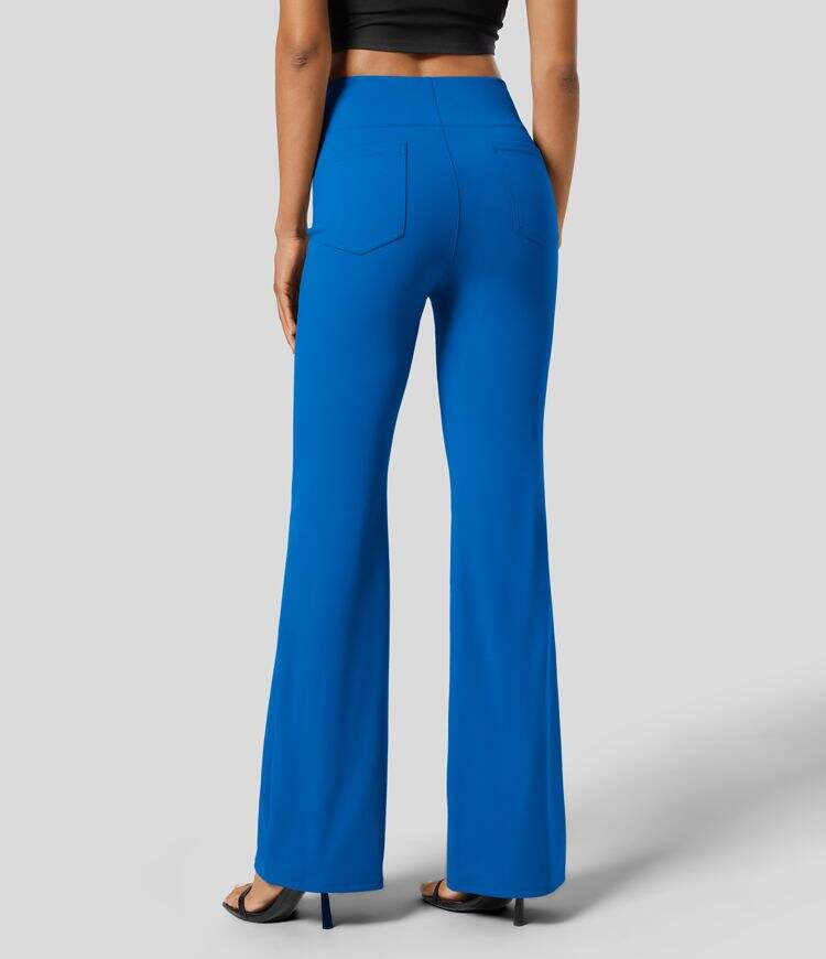 High Waisted Back Side Pocket Slight Flare Work Pants