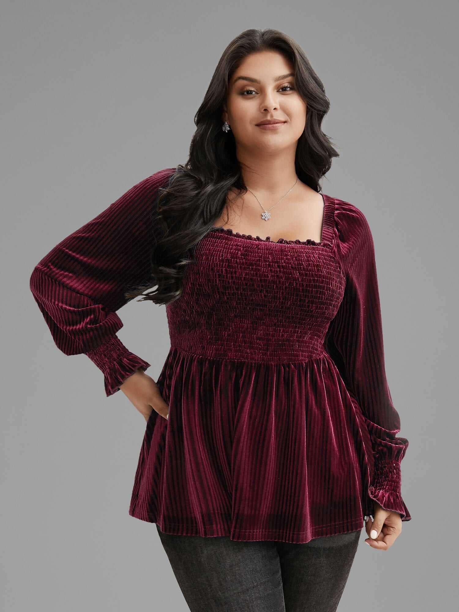 Velvet Smocked Bodice Jersey Top