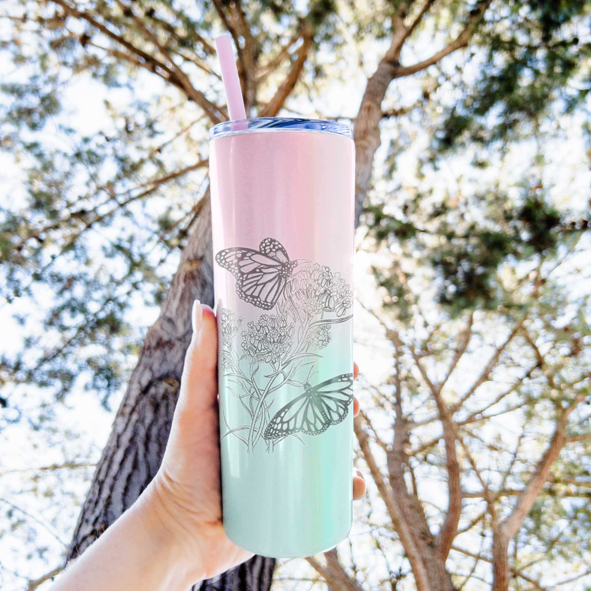 Narrowleaf Milkweed with Monarchs - 20oz Skinny Tumbler