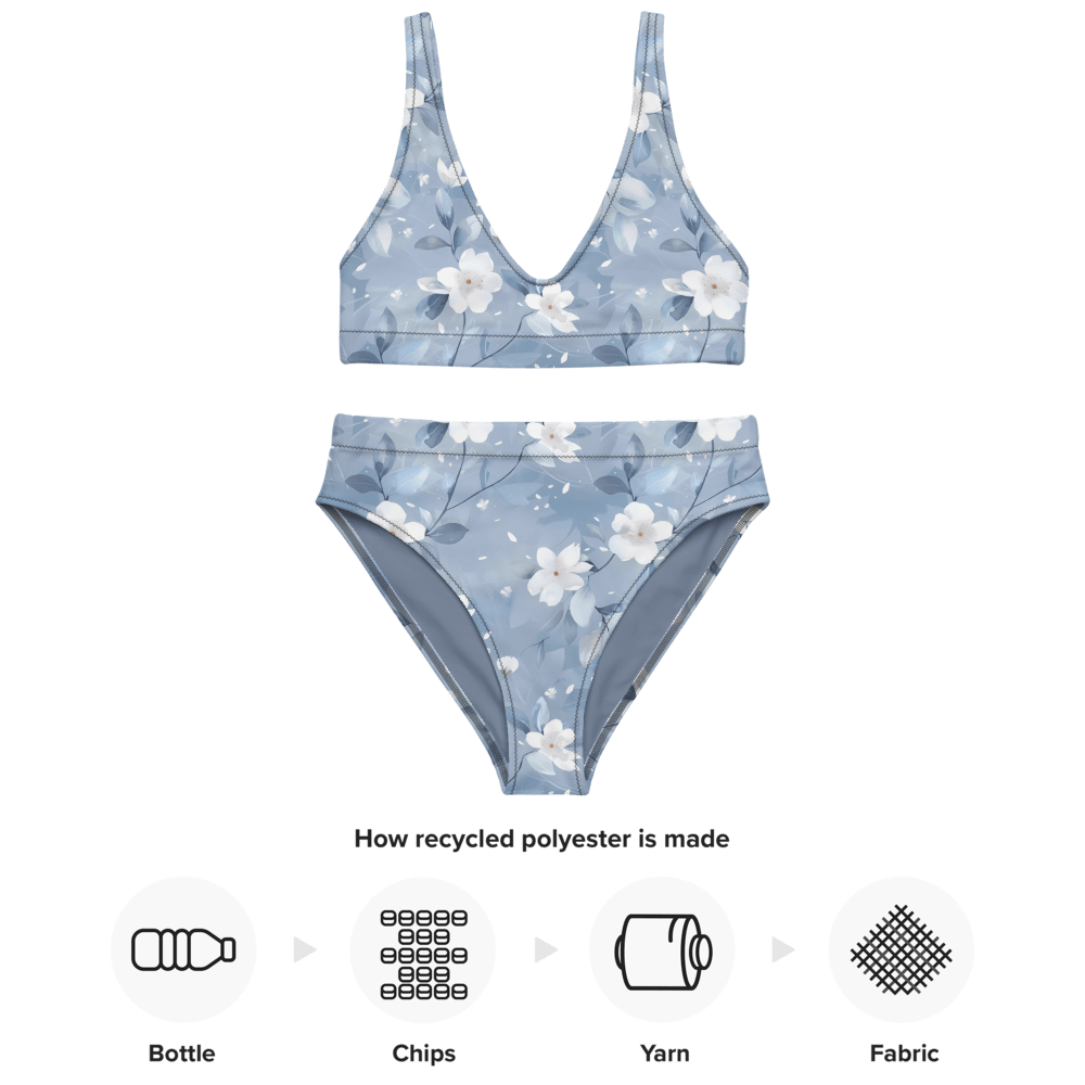 Recycled High-Waisted Bikini, Floral Ocean's Whisper