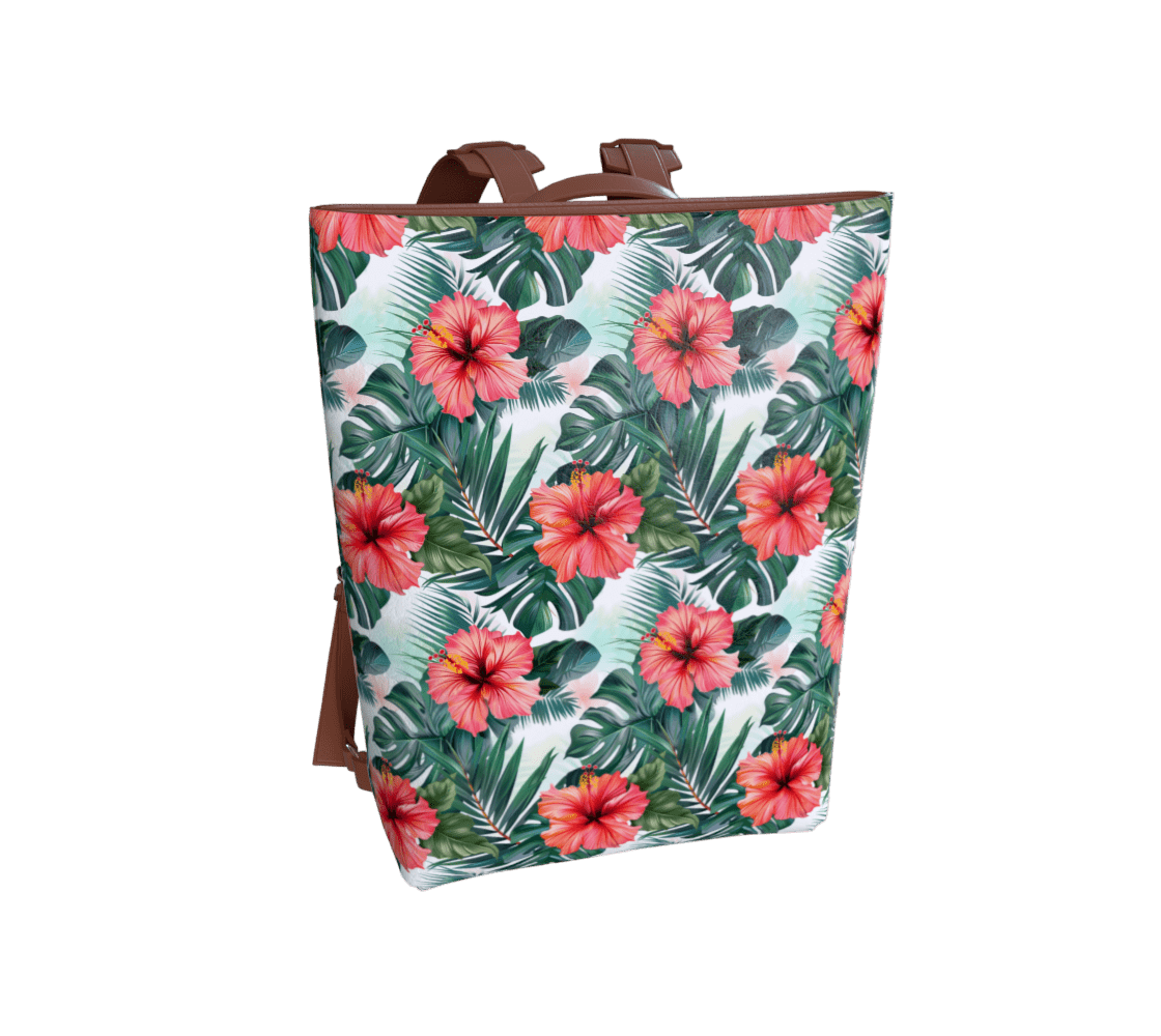 Vegan Leather Backpack, Floral Hibiscus