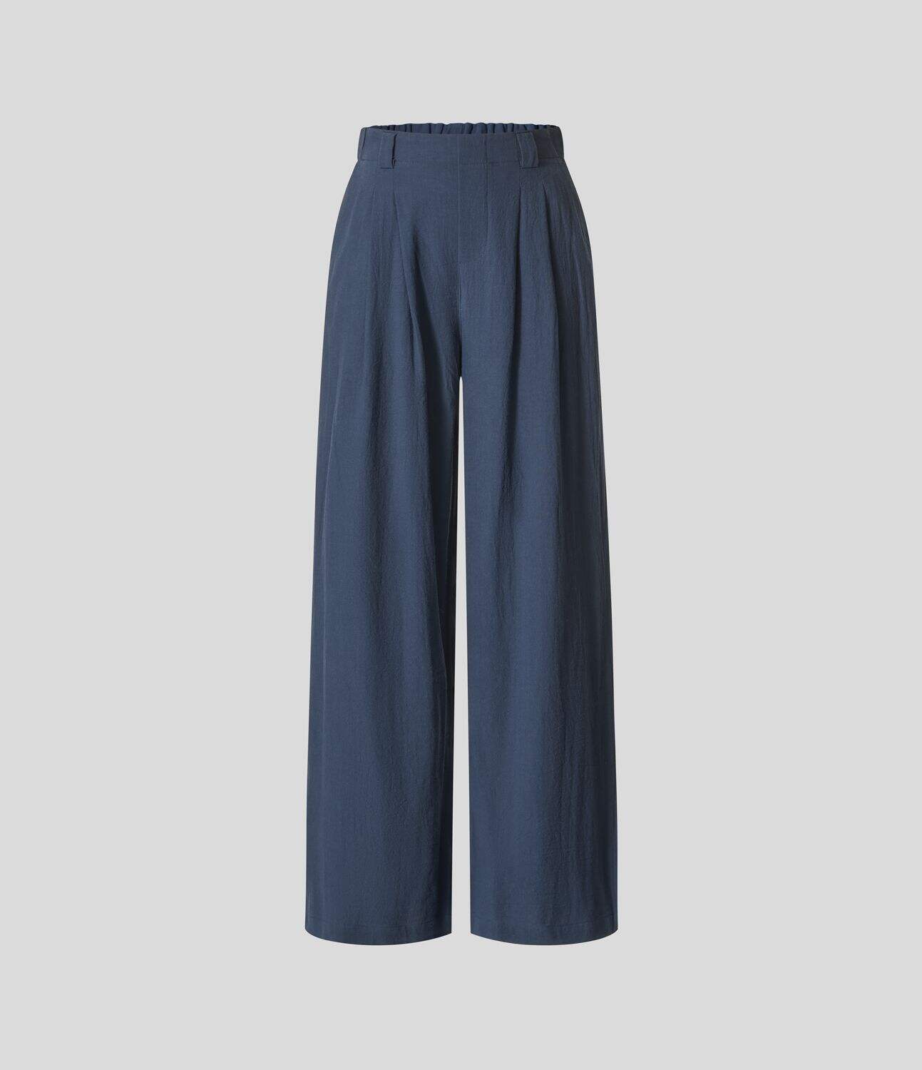 High Waisted Plicated Side Pocket Wide Leg Flowy Solid Palazzo Casual Linen-Feel Pants