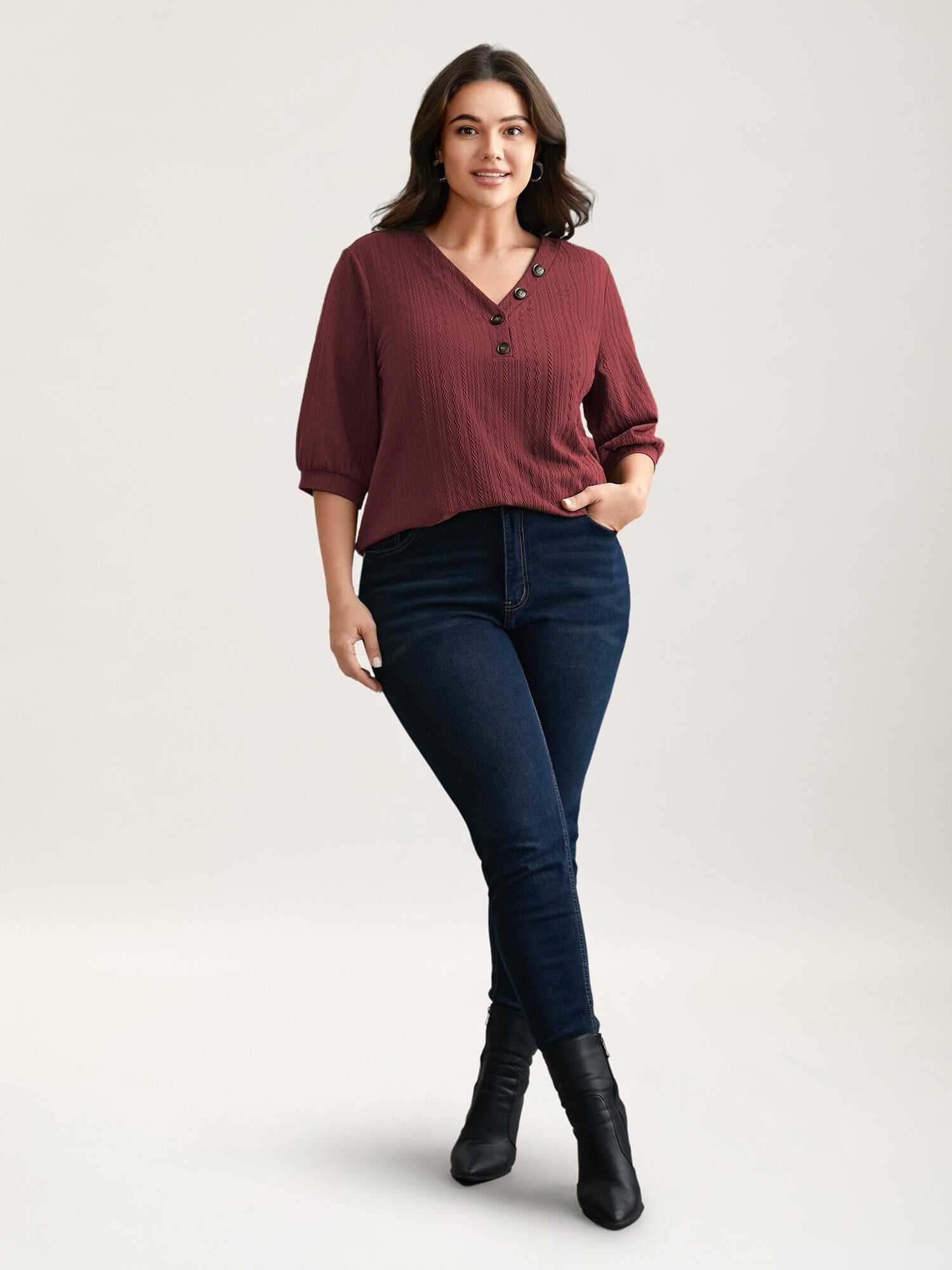Plain Knit Texture Gathered Top