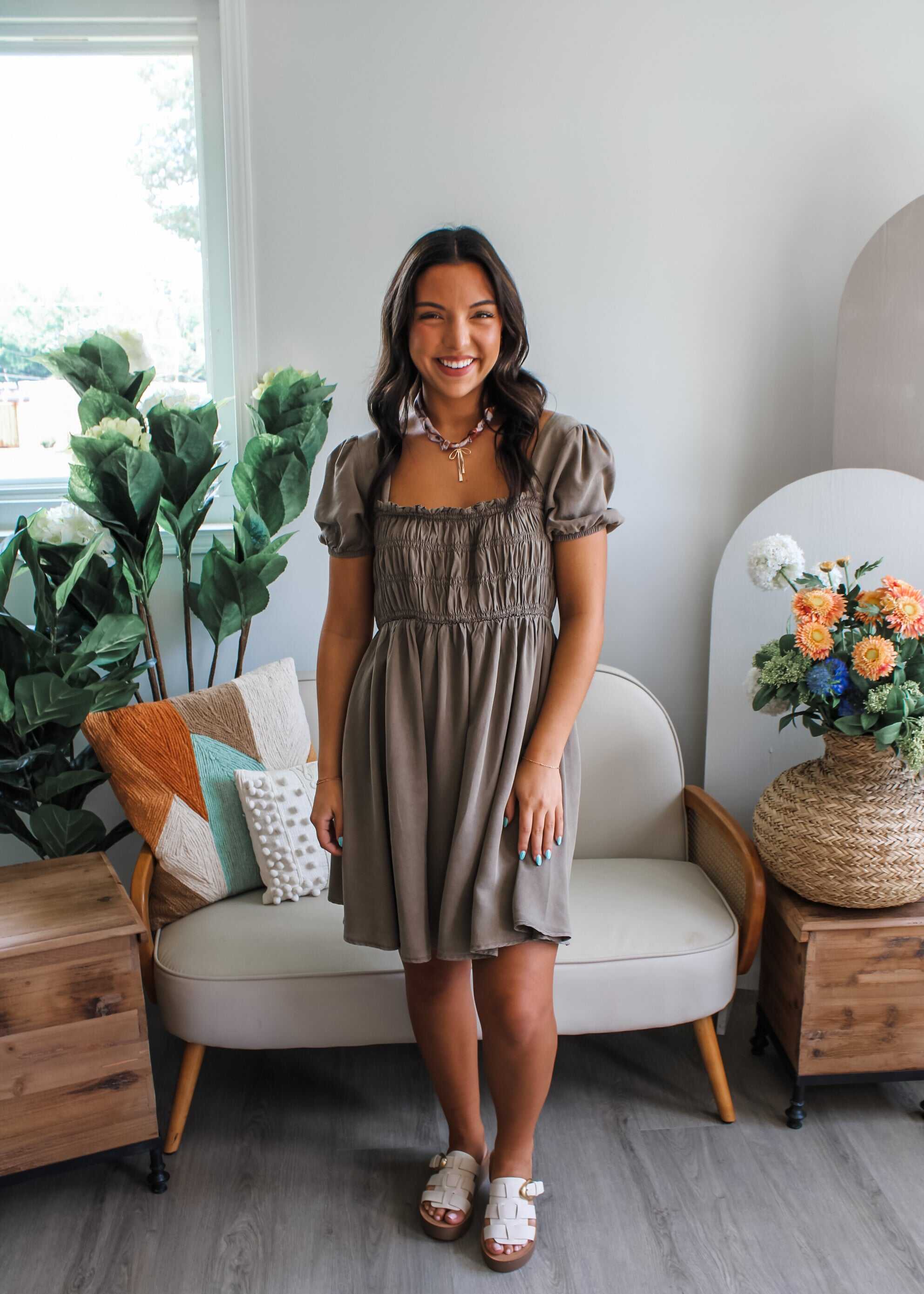 All Dolled Up Ruffle Dress • Taupe