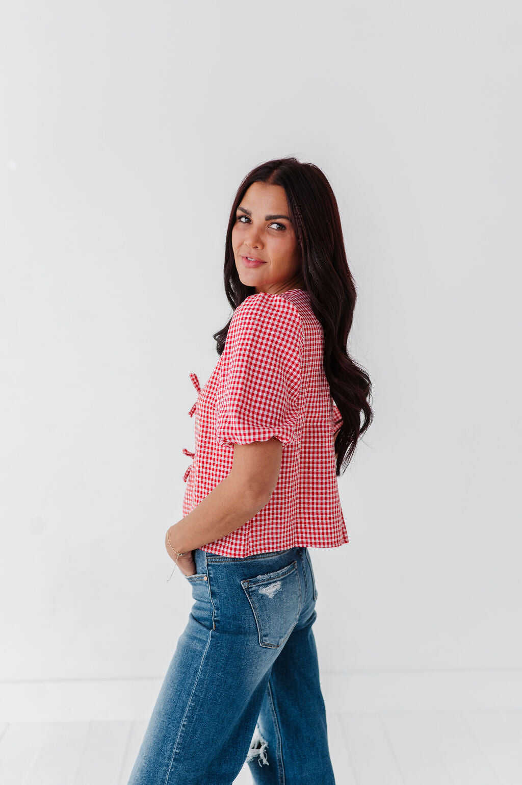Finley Tie Front Top in Red