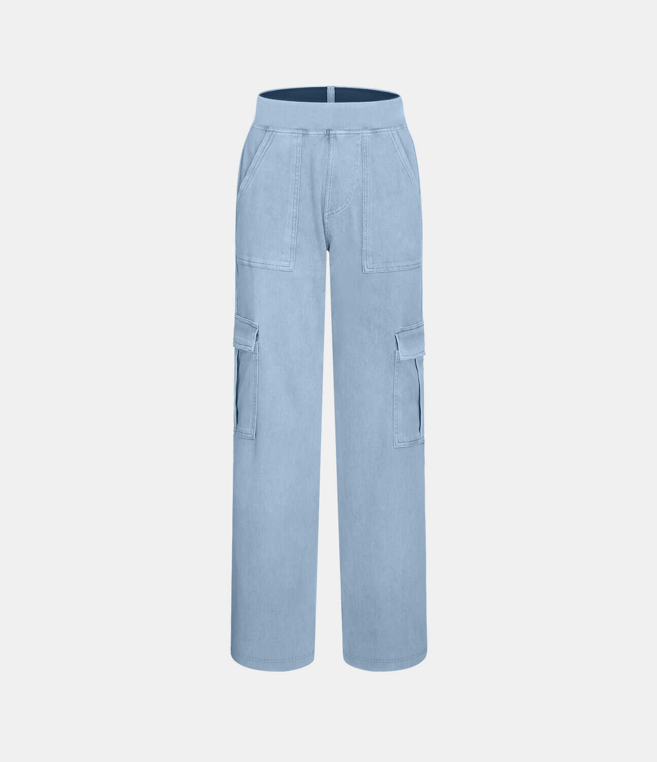 Mid Rise Multiple Pockets Straight Leg Stretchy Knit Casual Cargo Jeans