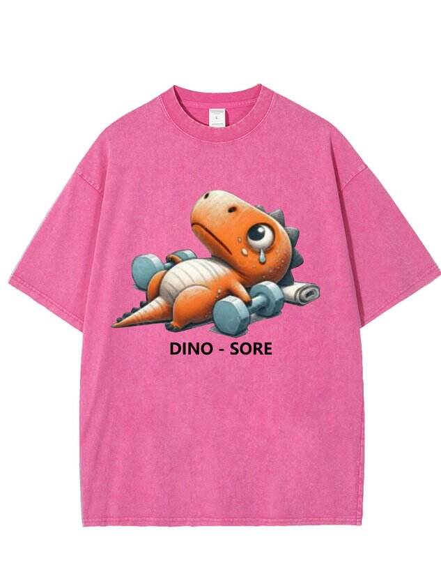 🦖 Funny Dinosaur Fitness Print Washed T-Shirt