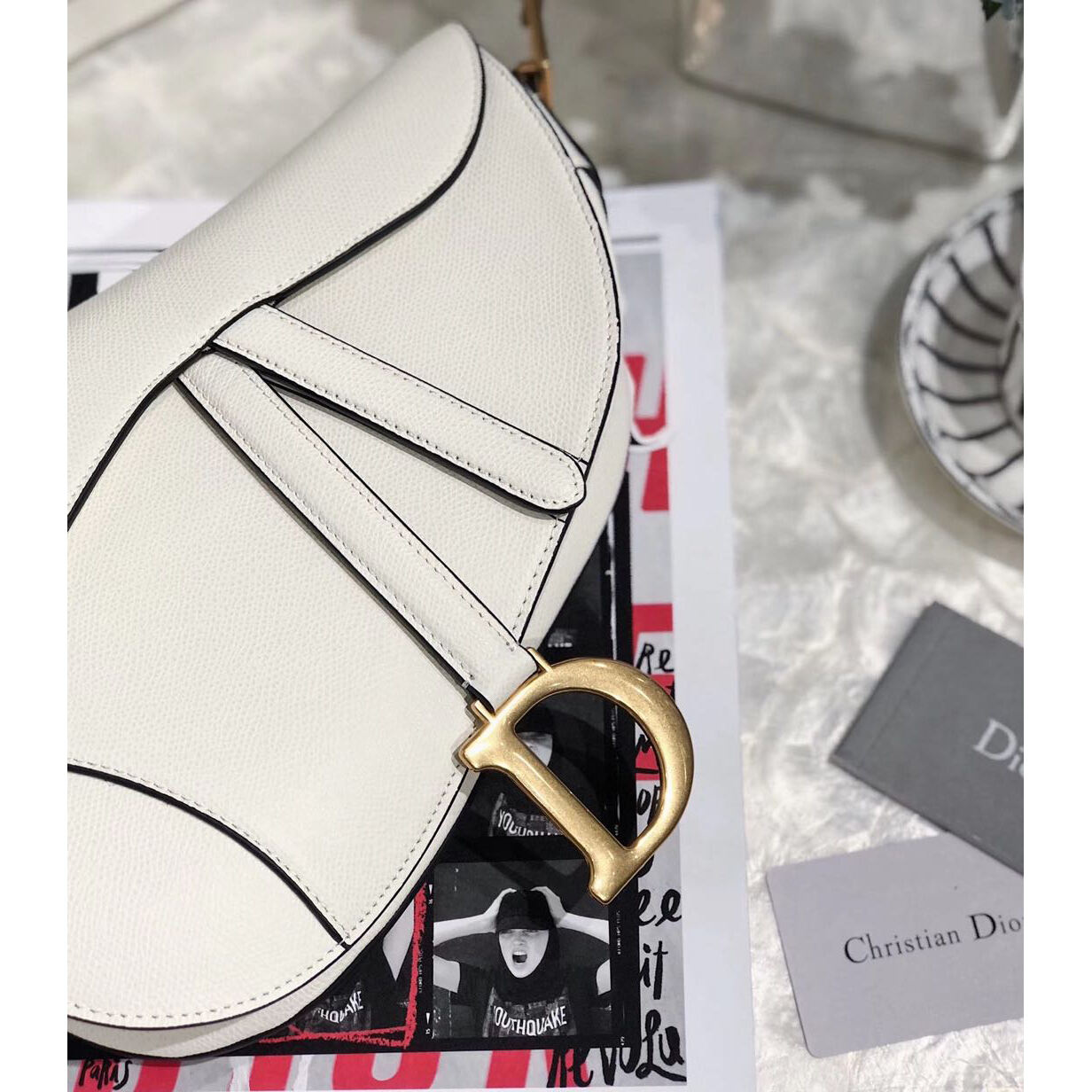 Christian Dior Saddle Bag Oblique Latte Grained Calfskin Neiman Marcus