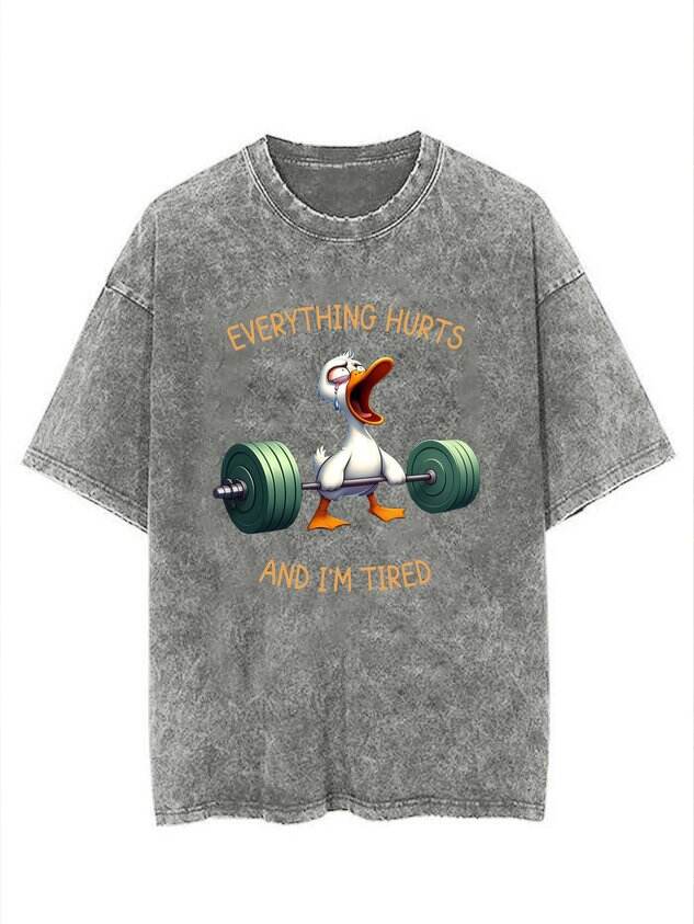 🦆 Cute Fitness Duck Washed Printed T-Shirt