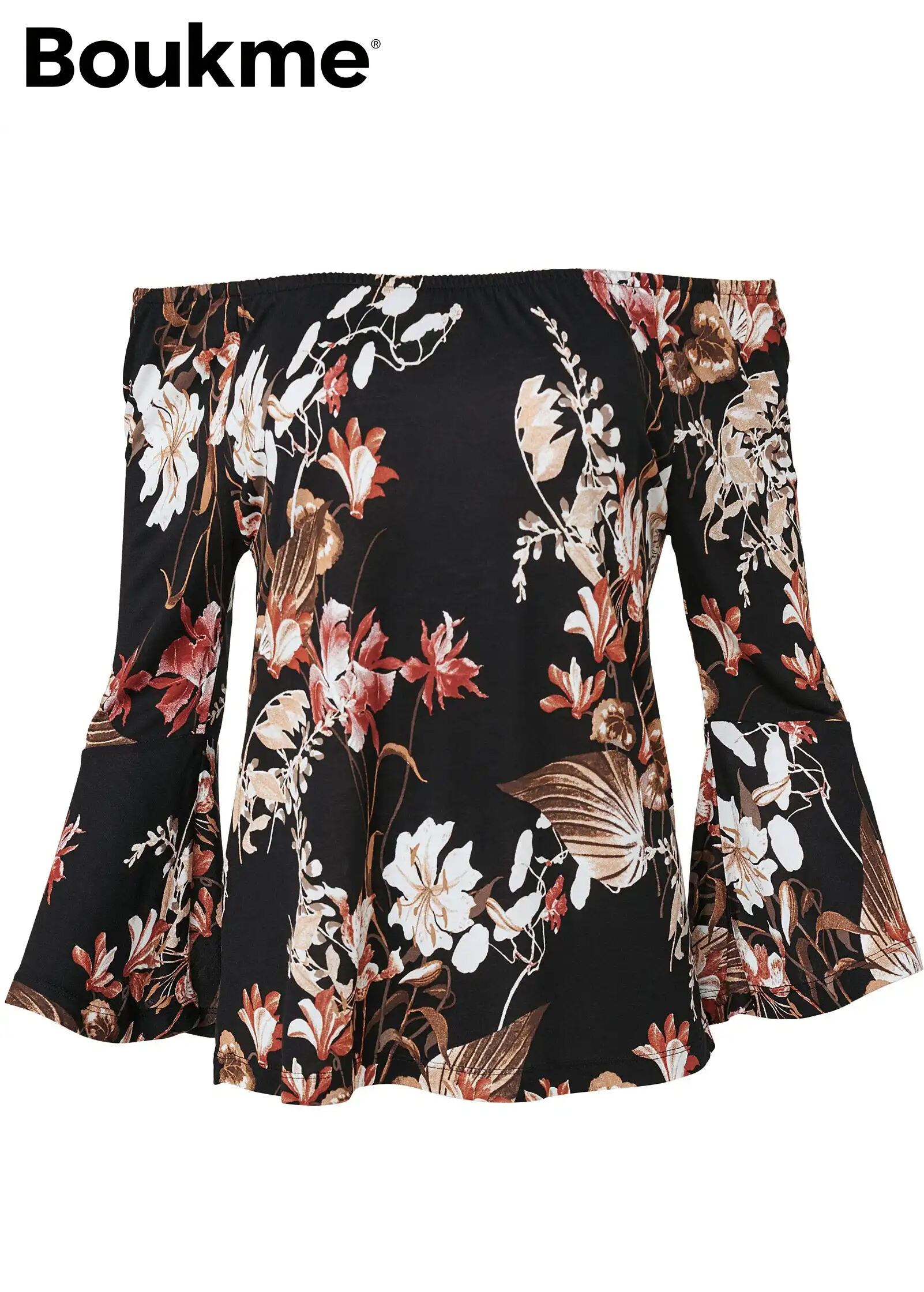 Bell Sleeve Printed Top - Black Multi