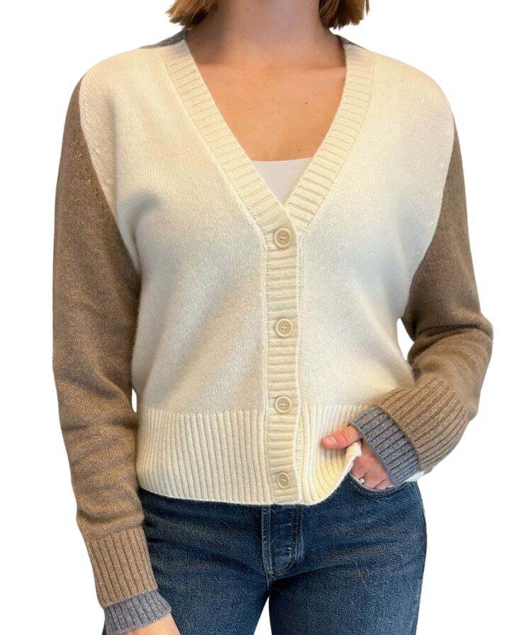 Lafata Cashmere Cardigan W/ Double Rib Cuff in Neutral