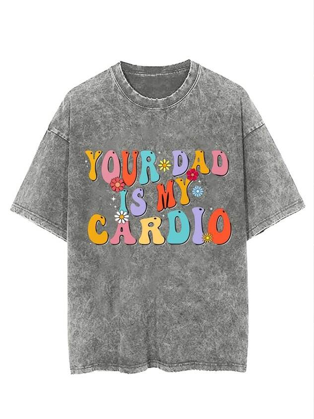 Text letter printed washed T-shirt