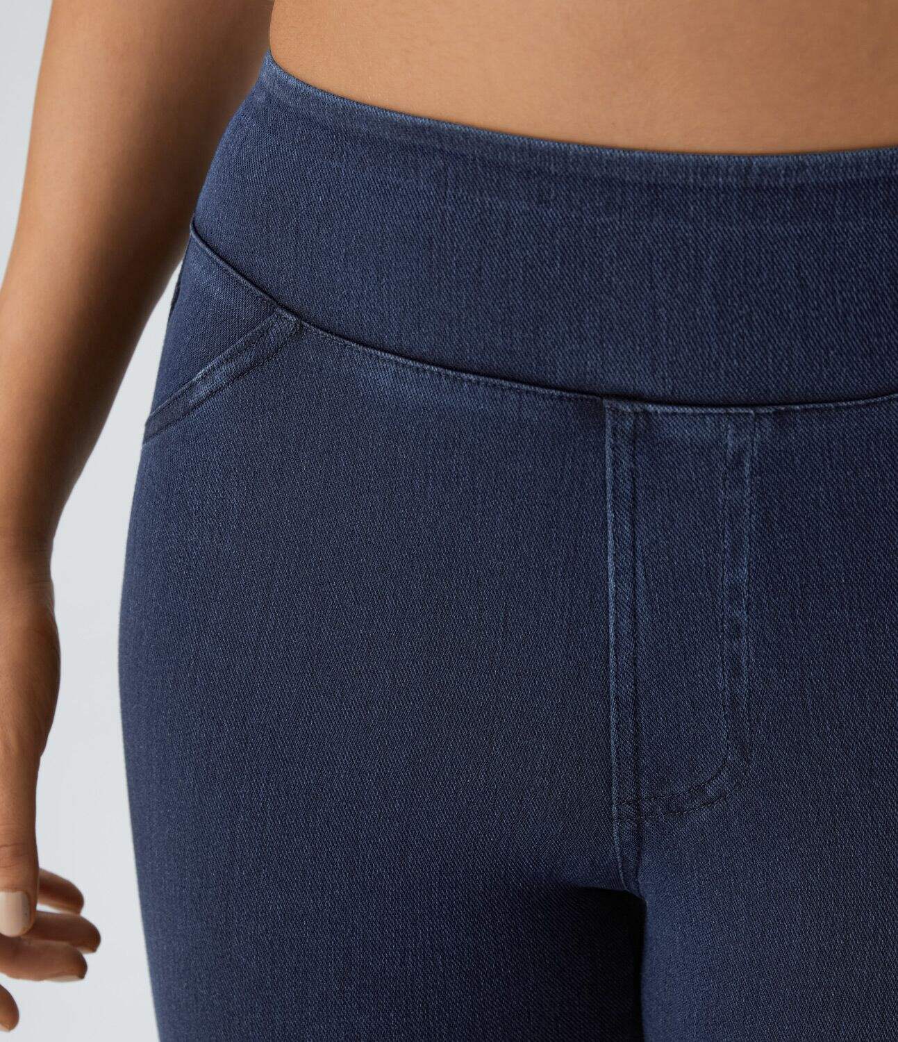 Ha High Waisted Back Side Pocket Stretchy Knit Denim Casual Leggings