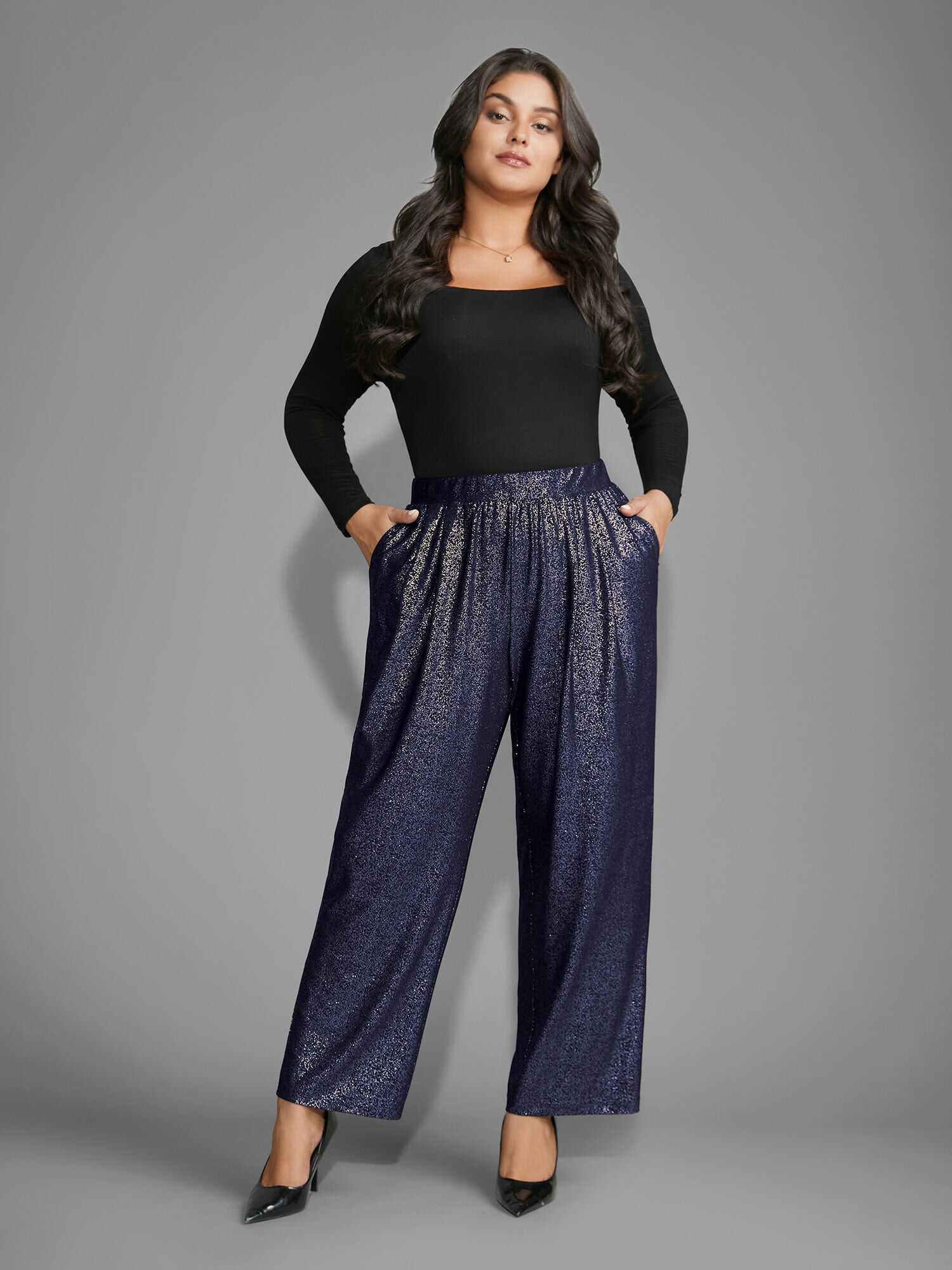 Sequin Knit Elastic Waist Holiday Pants